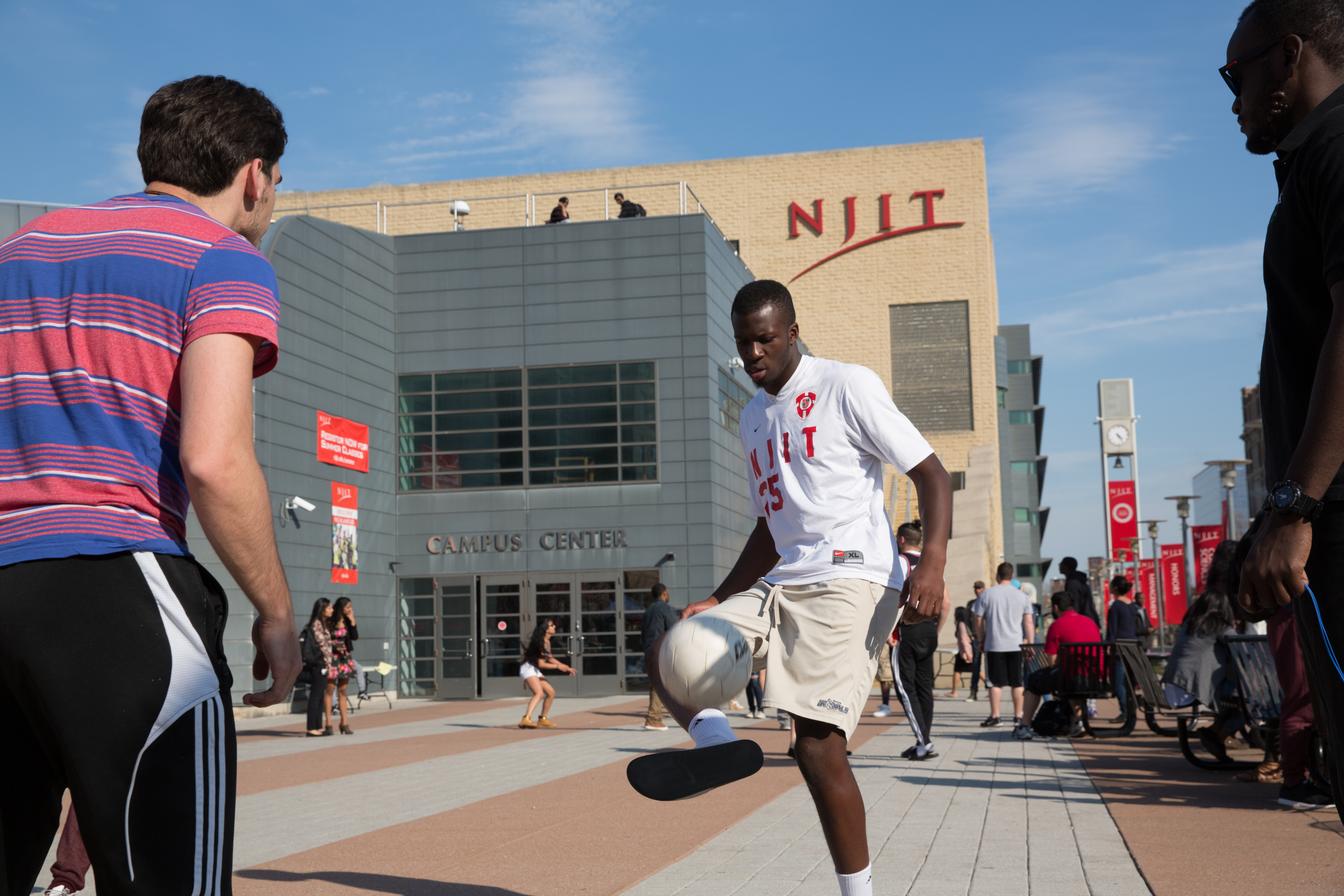 Students playing soccer